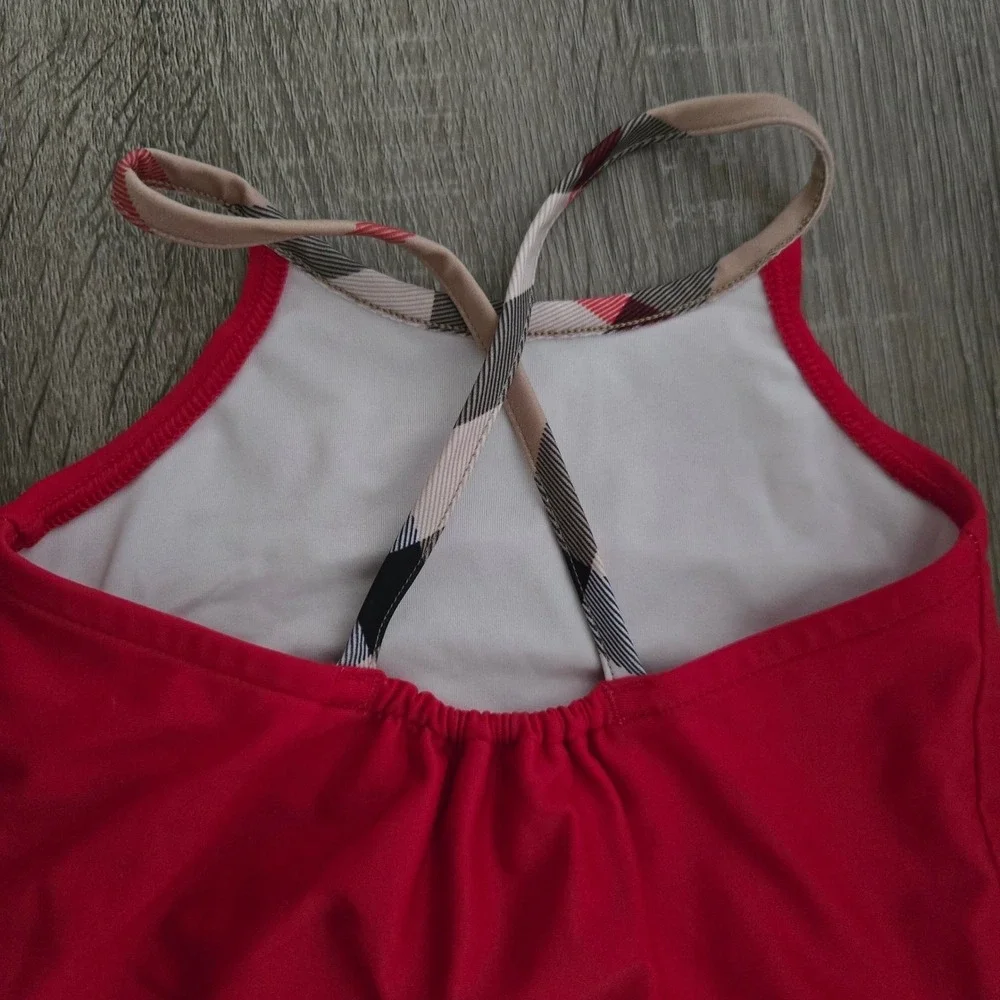 Burberry Red Swimsuit Girl's Toddler Size‎ 2Y Ruffle Detail Plaid Straps
